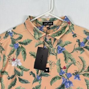 Bad Birdie Golf Polo Shirt Mens XL‎ Peach Floral Fiesta Hawaiian Performance NWT
